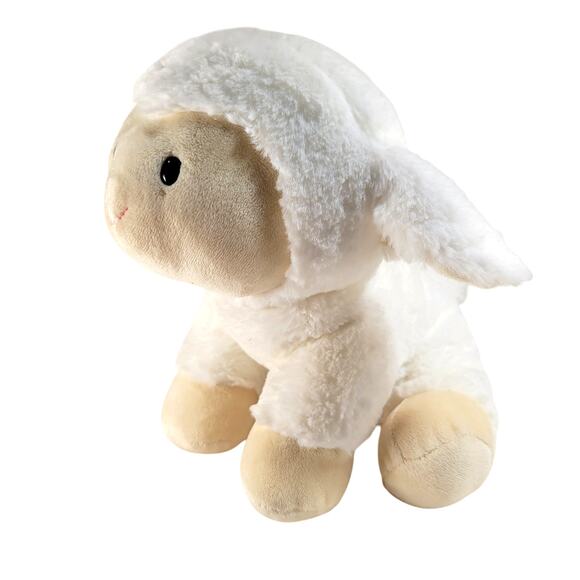 White Lamb Plush Stuffed Animal Soft Fleece 10" Laying Cuddly Toy Gund - Picture 1 of 16